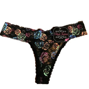 𝅺Black Fuchsia‎ by Secret Lace Floral Thong, Size XL